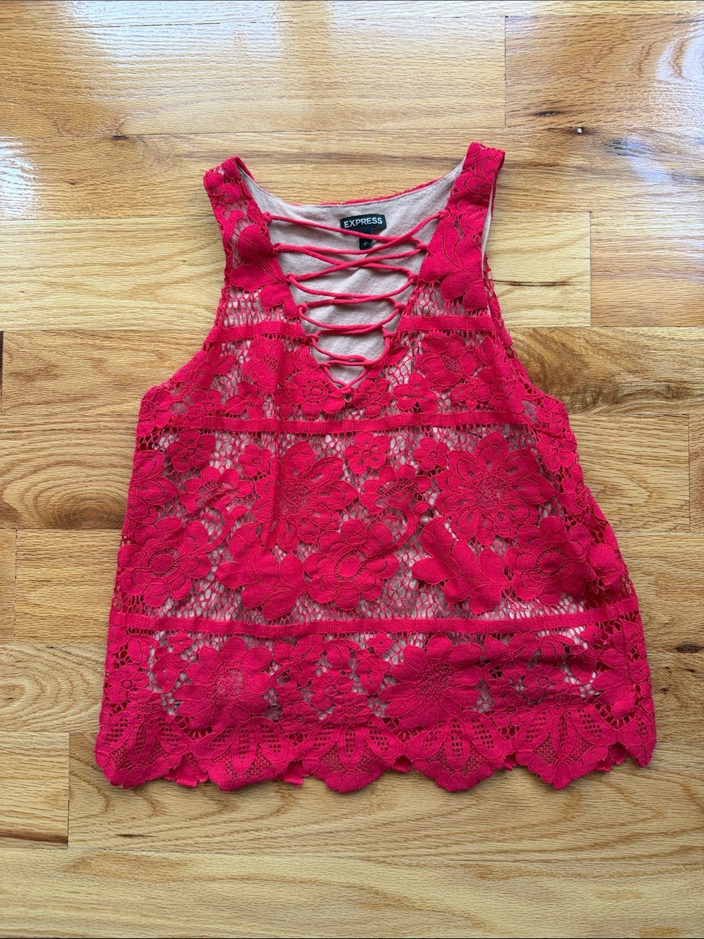 Express Hot Pink Red Lace Camisole with Crisscross Front-Size S